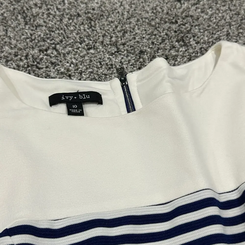 Ivy & Blu Striped Ponte Knit Peplum Dress, Navy Blue White, Size 100 - Picture 11 of 13